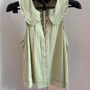 Keira Collared Button Front Up Pilcro Tank Light Green Sleeveless Blouse M